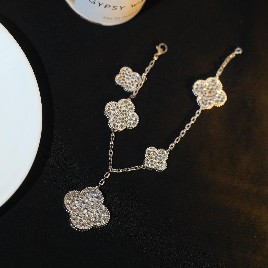 [AuraEcho]CLOVER BRACELET 5 MOTIF SILVER DIAMOND PAVED