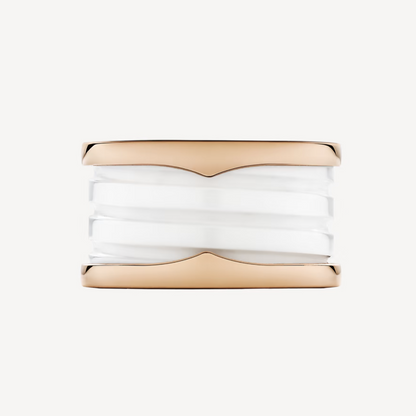[AuraEcho]ZERO 1 FOUR-BAND LOOPS AND WHITE CERAMIC SPIRAL PINK GOLD RING