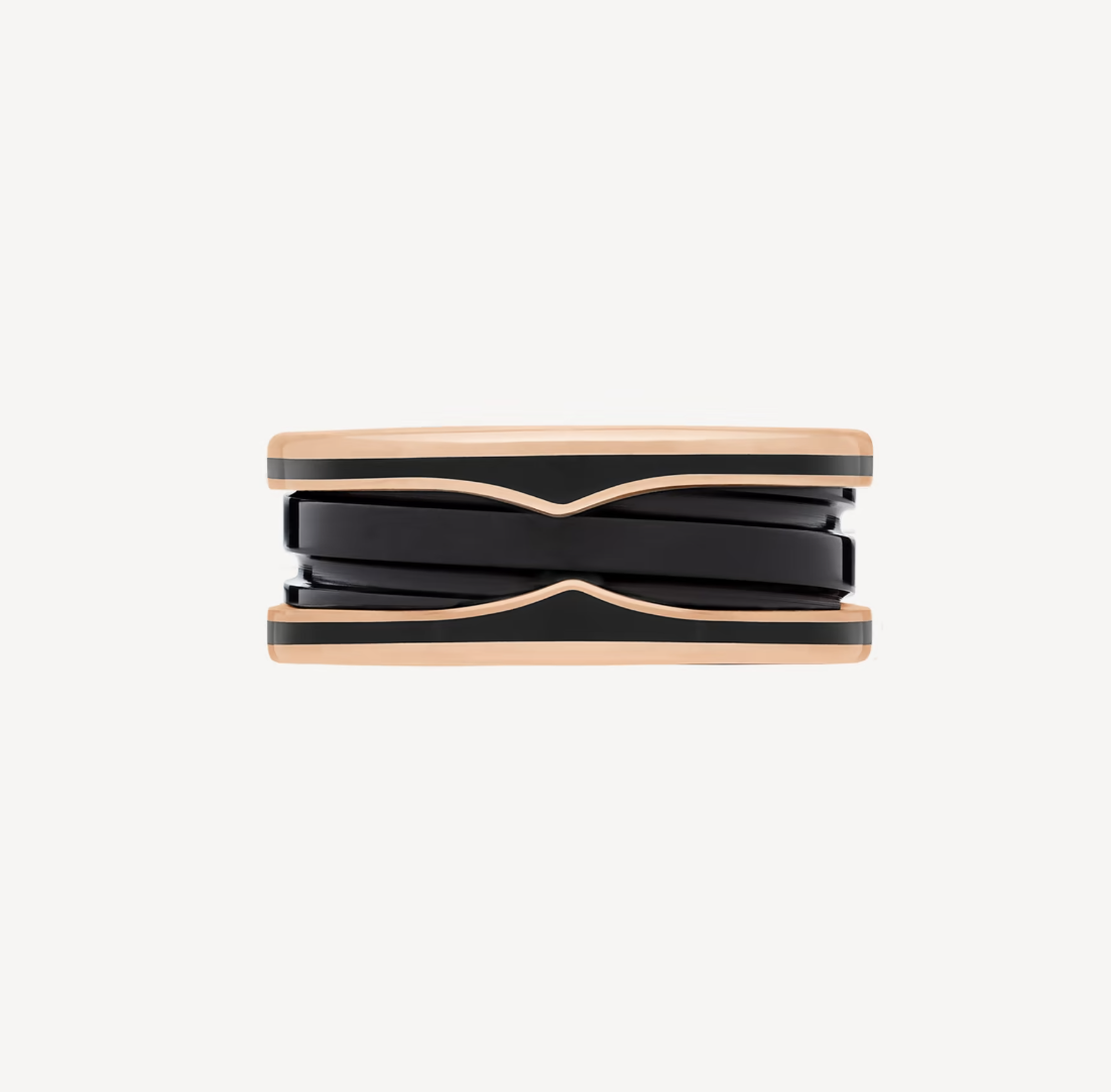 [AuraEcho]ZERO 1 TWO-BAND WITH MATTE BLACK CERAMIC PINK GOLD RING