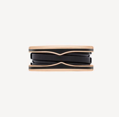 [AuraEcho]ZERO 1 TWO-BAND WITH MATTE BLACK CERAMIC PINK GOLD RING