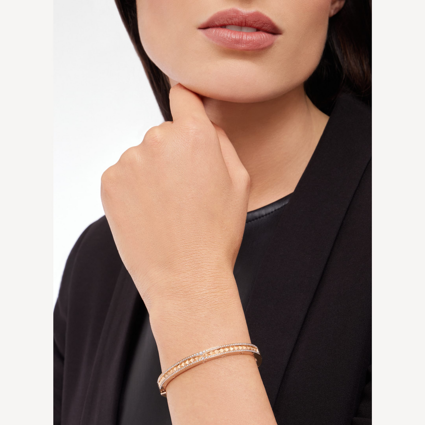 [AuraEcho]ZERO 1 SPIRAL AND PAVED DIAMOND PINK GOLD BRACELET