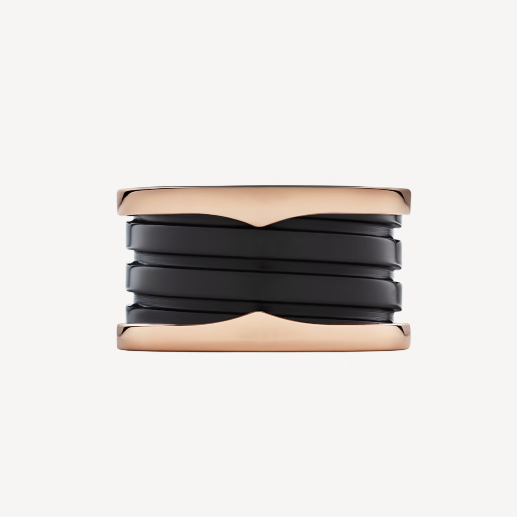 [AuraEcho]ZERO 1 FOUR-BAND LOOPS AND BLACK CERAMIC SPIRAL PINK GOLD RING