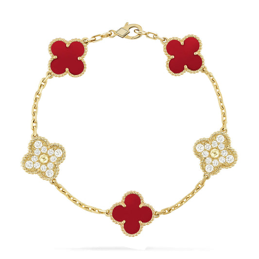 [AuraEcho]CLOVER 5 MOTIFS CARNELIAN DIAMOND BRACELET
