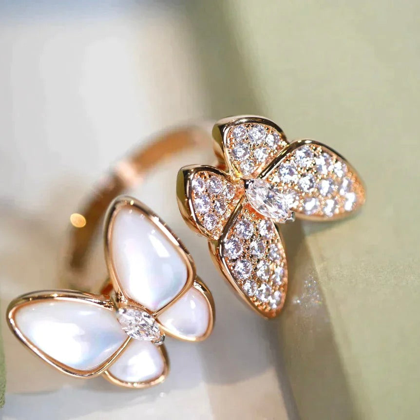 [AuraEcho]TWIN BUTTERFLY DIAMOND MOP RING