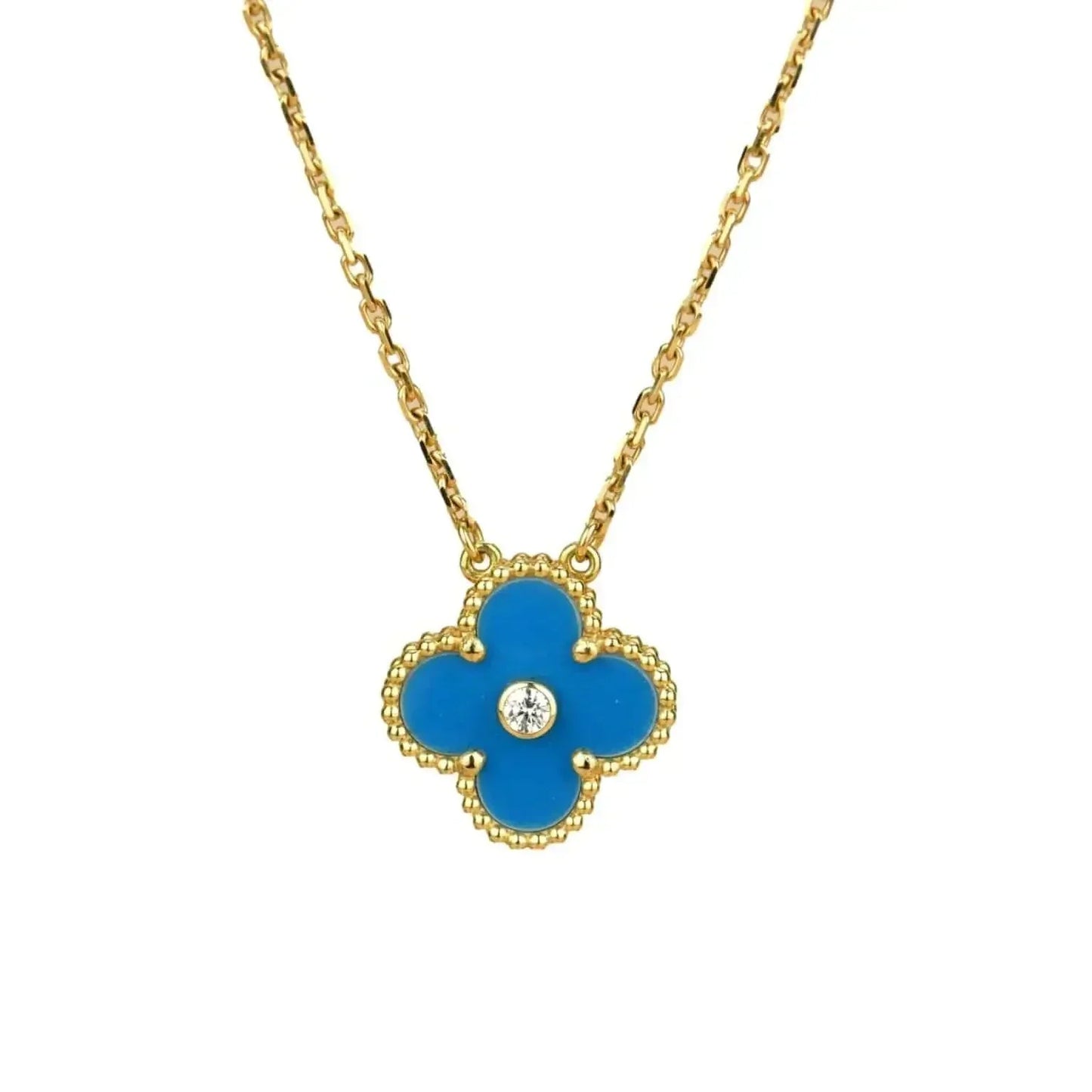 [AuraEcho]CLOVER 15MM DIAMOND AND BLUE AGATE NECKLACE