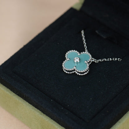 [AuraEcho]CLOVER 15MM DIAMOND SVRES PORCELAIN  NECKLACE SILVER