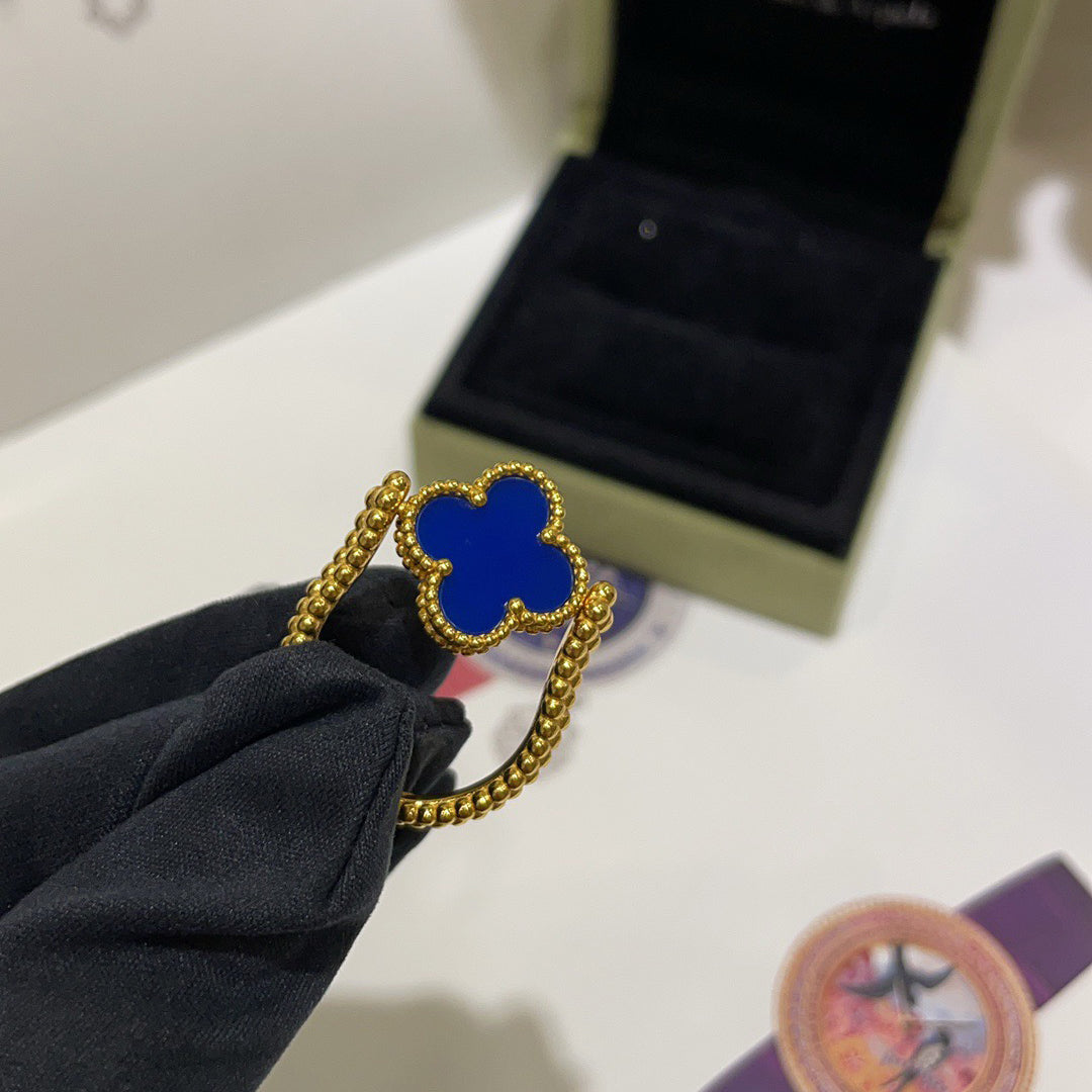 [AuraEcho]CLOVER RIVERSIBLE BLUE AGATE RING