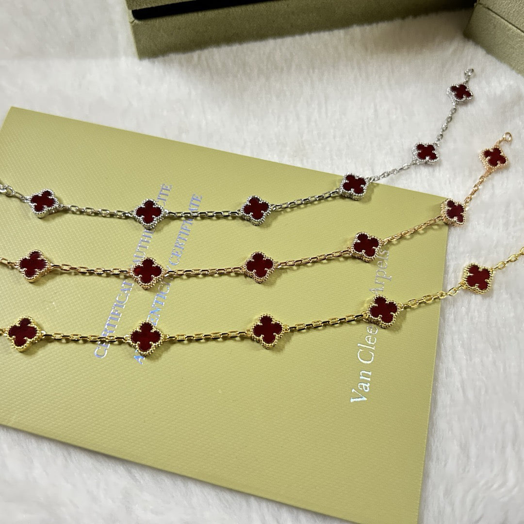 [AuraEcho]CLOVER 6 MOTIF RED AGATE BRACELET