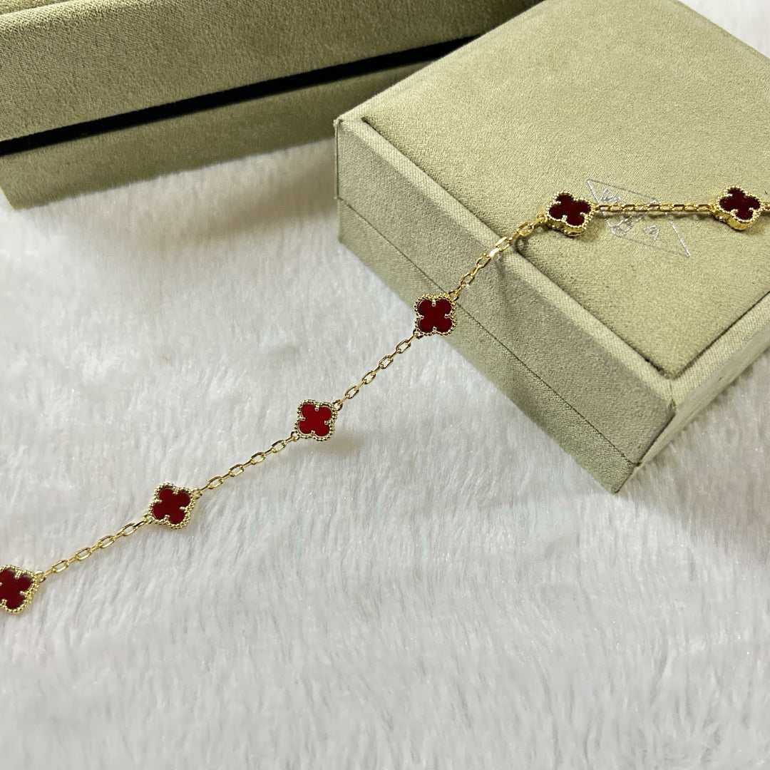 [AuraEcho]CLOVER 6 MOTIF RED AGATE BRACELET
