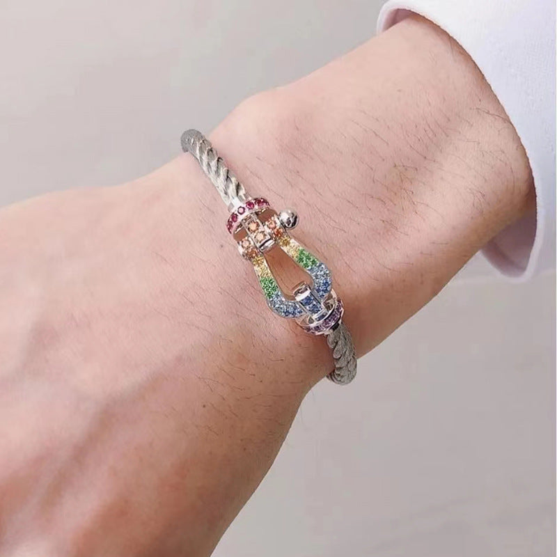 [AuraEcho]FORC LARGE HORSESHOE  COLORED DIAMOND BRACELET SILVER