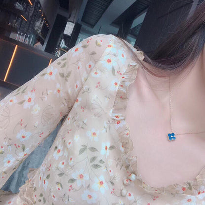 [AuraEcho]CLOVER 15MM DIAMOND AND BLUE AGATE NECKLACE