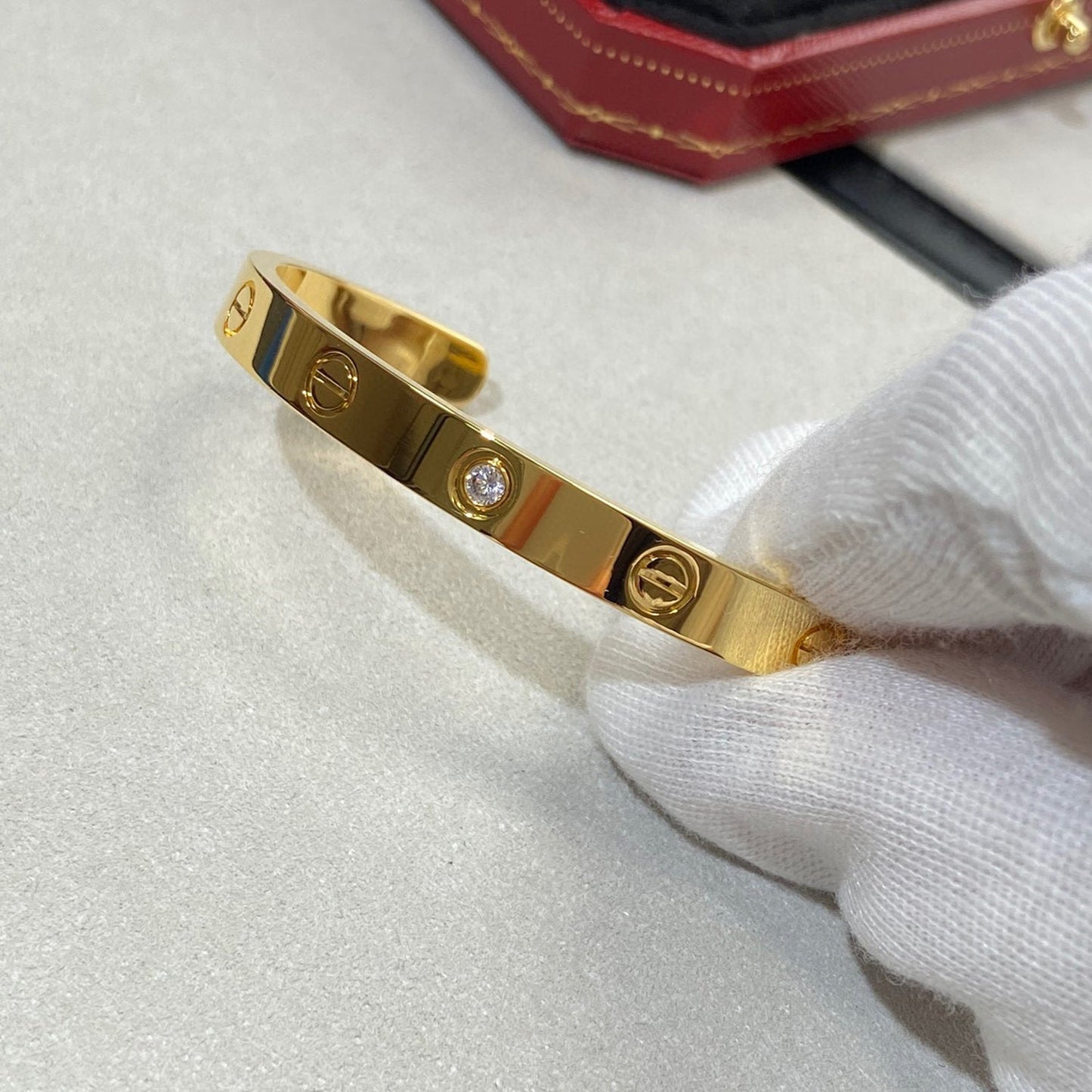 [AuraEcho]LOVE BRACELET 6.1MM 1 DIAMOND OPEN CUFF