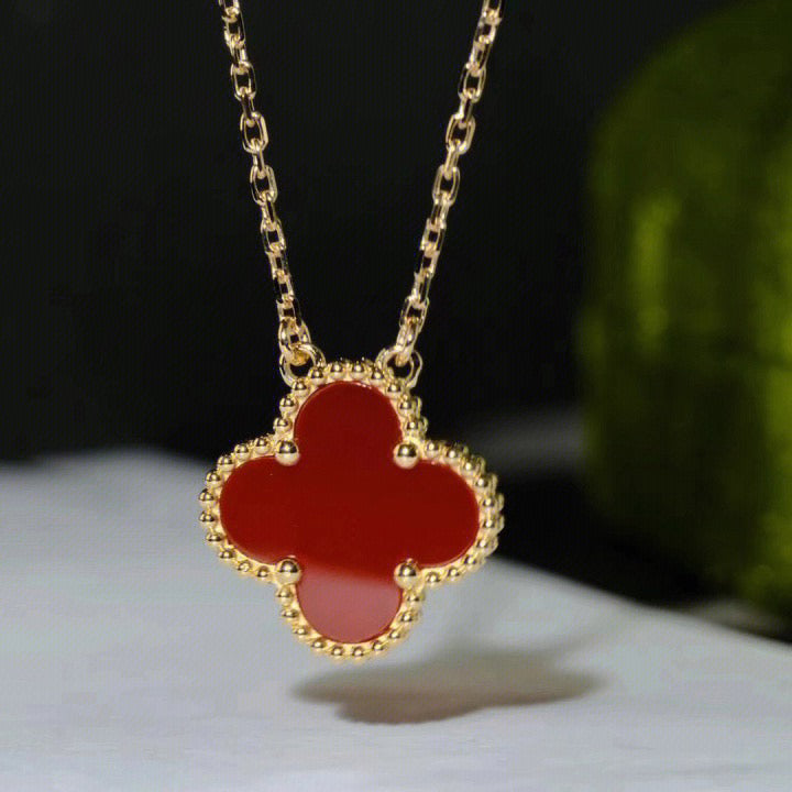 [AuraEcho]CLOVER 15MM CARNELIAN SINGLE FLOWER NECKLACE