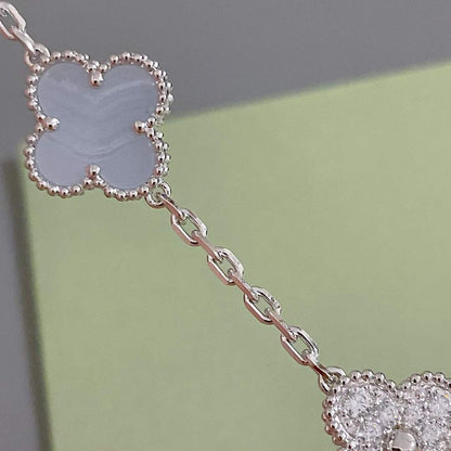 [AuraEcho]CLOVER  5 MOTIF DIAMOND PURPLE CHALCEDONY BRACELET SILVER