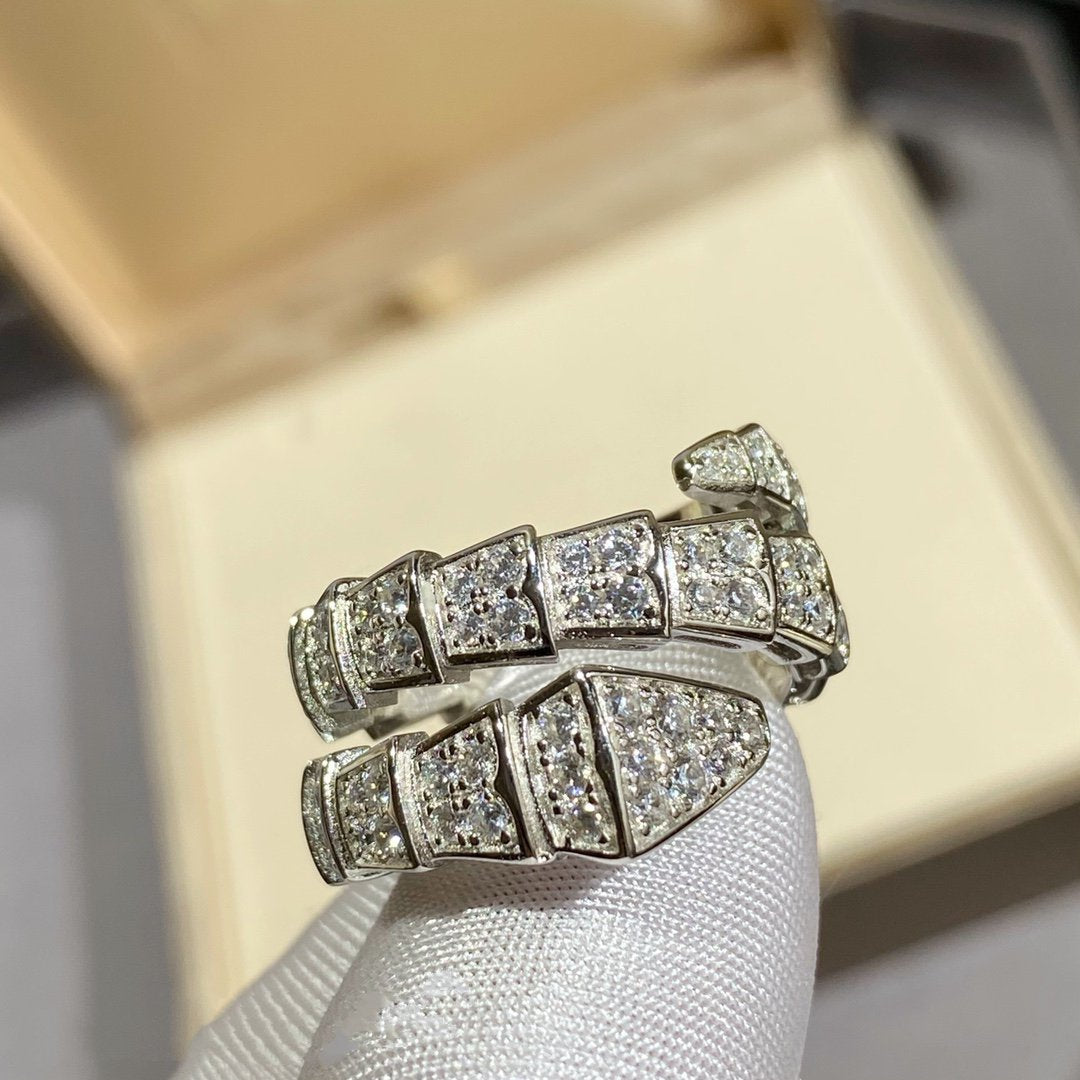 [AuraEcho]SERPENTI DOUBLE RING SILVER DIAMOND PAVED