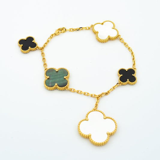 [AuraEcho]CLOVER BRACELET 5 MOTIFS ONYX MOP