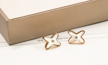 [AuraEcho]JEUX DE WHITE MOP ROSE GOLD DIAMOND EARRINGS