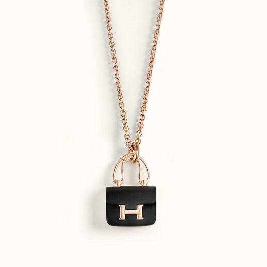 [AuraEcho]CONSTANCE BLACK PEDANT PINK GOLD NECKLACE