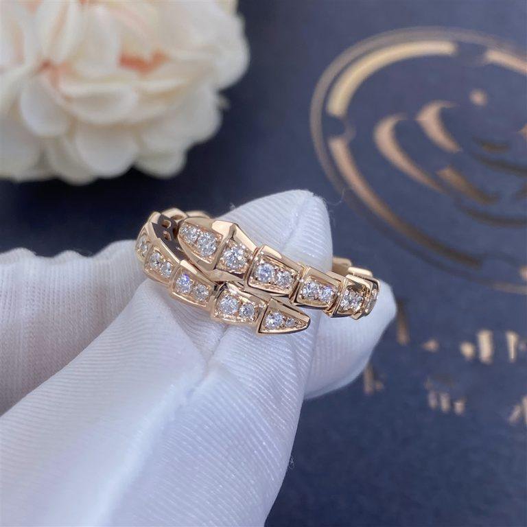 [AuraEcho]SERPENTI RING PINK GOLD DIAMOND PAVED 4MM