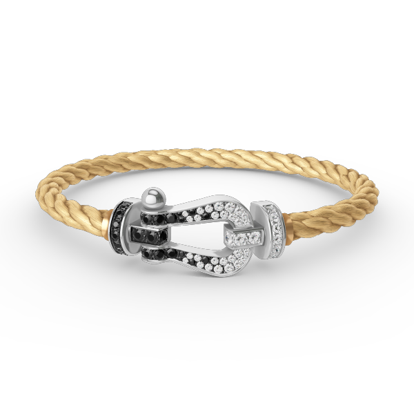 [AuraEcho]FORCE LARGE HORSESHOE BLACK WHITE DIAMOND BRACELET SILVER