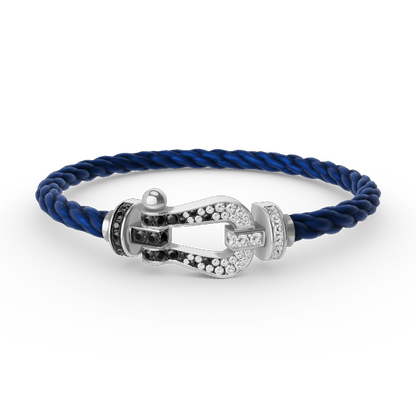 [AuraEcho]FORCE LARGE HORSESHOE BLACK WHITE DIAMOND BRACELET SILVER