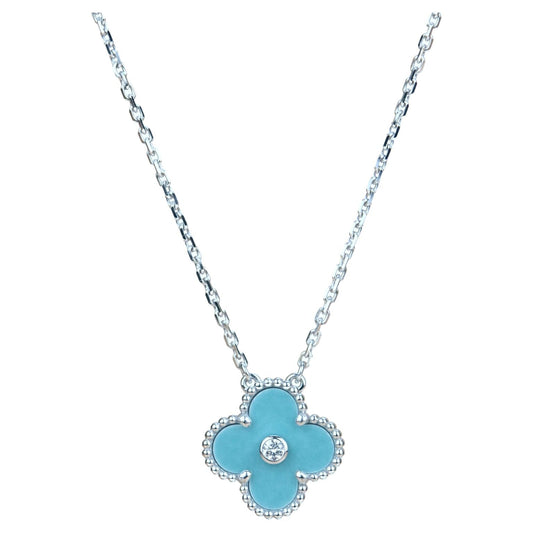 [AuraEcho]CLOVER 15MM DIAMOND SVRES PORCELAIN  NECKLACE SILVER