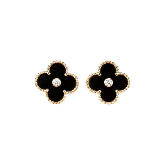 [AuraEcho]CLOVER MEDIUM 1 MOTIFS ONYX DIAMOND EARRINGS