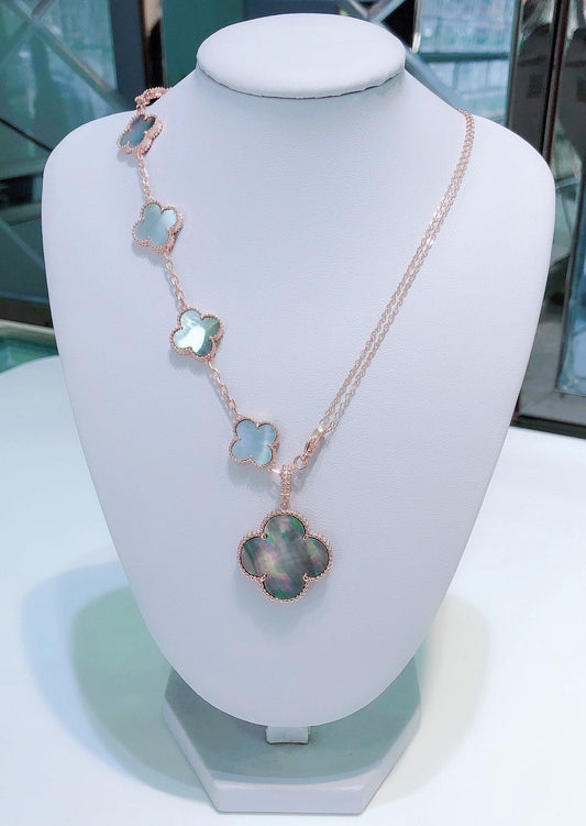 [AuraEcho]COMBINED BRACELET 5 MOTIFS AND NECKLACE DARK MOP ROSE GOLD