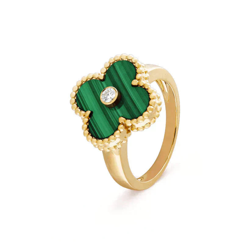 [AuraEcho]CLOVER MALACHITE RING GOLD DIAMOND