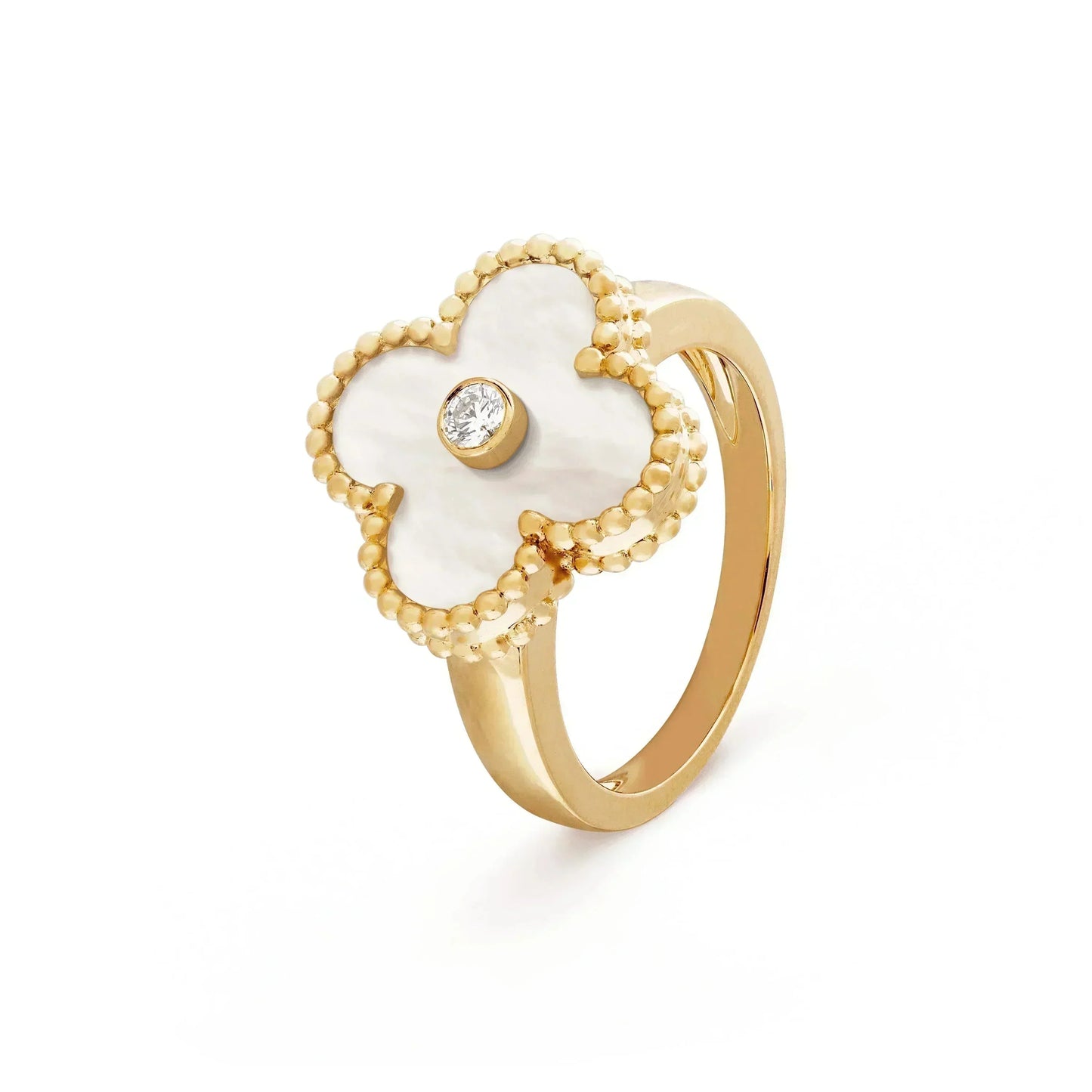 [AuraEcho]CLOVER PINK MOP RING GOLD DIAMOND