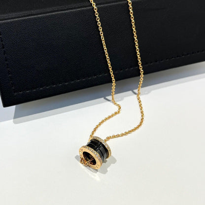 [AuraEcho]ZERO 1 BLACK CERAMIC DIAMOND PINK GOLD NECKLACE