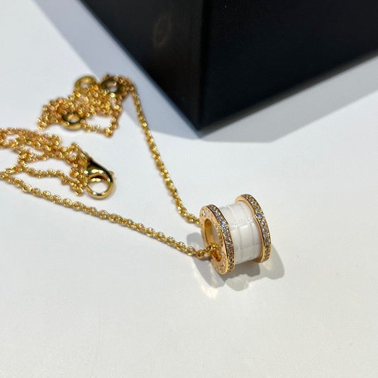 [AuraEcho]ZERO 1 WHITE CERAMIC DIAMOND PINK GOLD NECKLACE