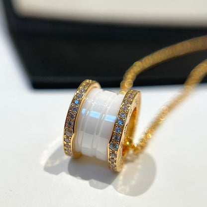 [AuraEcho]ZERO 1 WHITE CERAMIC DIAMOND PINK GOLD NECKLACE